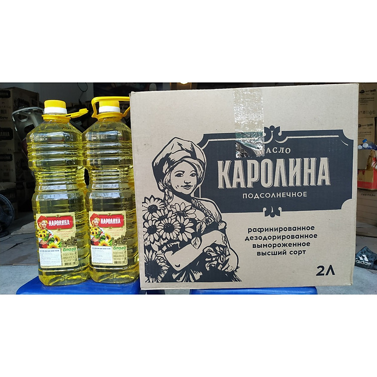 Combo 1 thùng dầu ăn hướng dương Organic Carolina - Cô gái Nga 2000ml (8 chai)