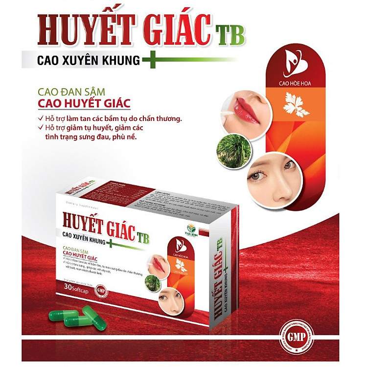 HUYẾT GIÁC TB (LONG HUYẾT PH) – TAN VẾT BẦM TÍM – MAU LÀNH VẾT THƯƠNG – TAN HUYẾT - HỘP 30 VIÊN