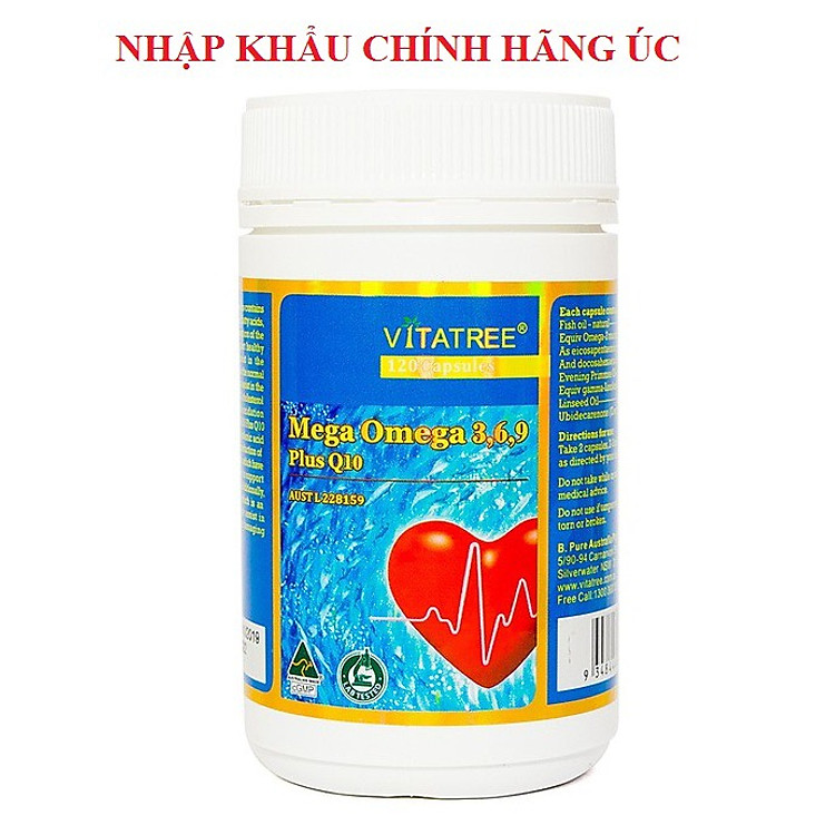 Vitatree Mega OMEGA 369 Plus Q10 Hộp 120 viên - Nhập Khẩu Úc -Cung Cấp Acid Béo ,Chống Oxy Hóa - Bảo Vệ Tim Mạch