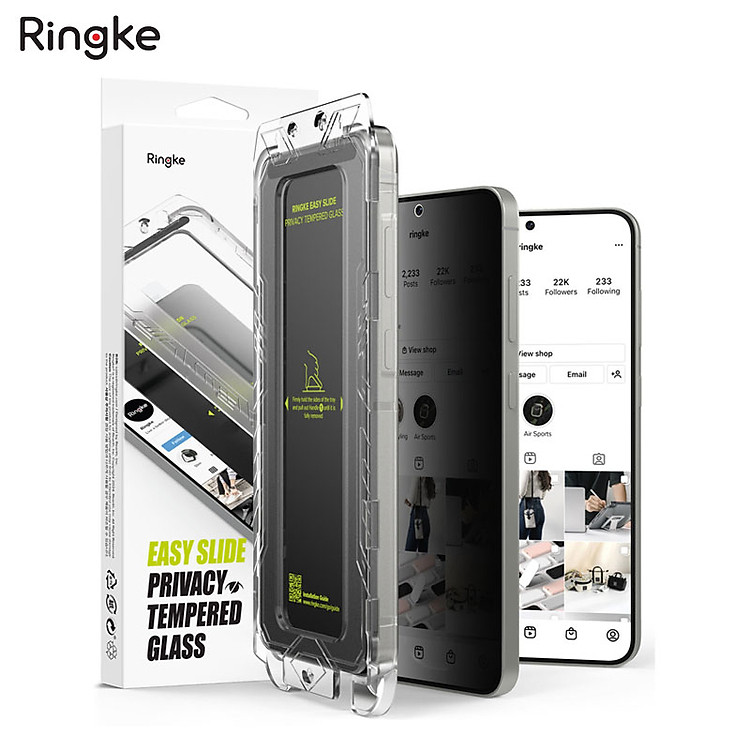 Combo 2 Miếng Dán cường lực kèm khung dán Trong Suốt/ Chống Nhìn Trộm cho Samsung Galaxy S25 Ultra RINGKE Easy Slide Tempered Glass_ Hàng Chính Hãng