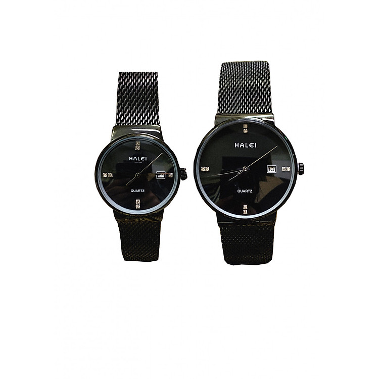 Cặp Đồng Hồ Nam Nữ Halei HL8024 full đen (Tặng pin Nhật sẵn trong đồng hồ + Móc Khóa gỗ Đồng hồ 888 y hình)