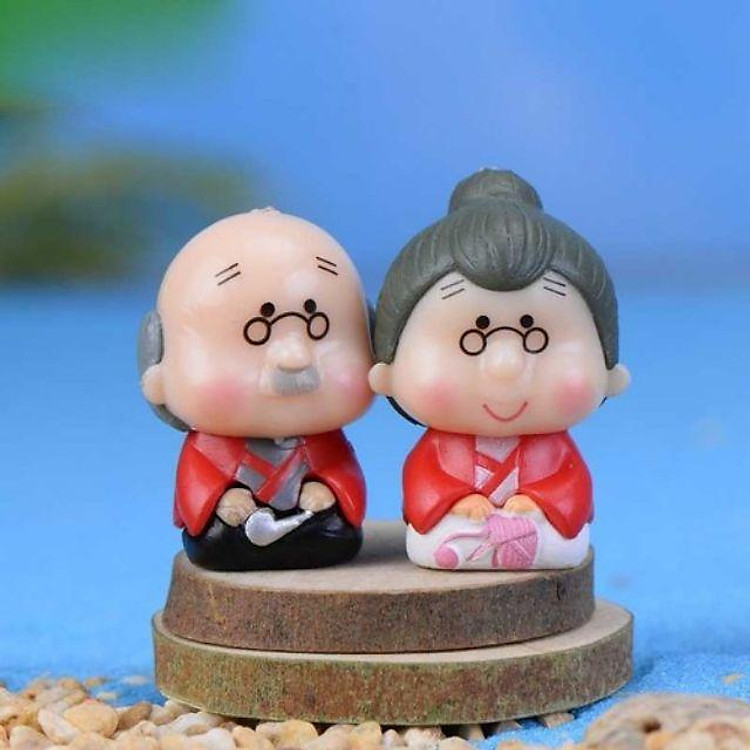 Mô hình cặp ông bà già ngồi - phụ kiện trang trí tiểu cảnh, làm đồ handmade