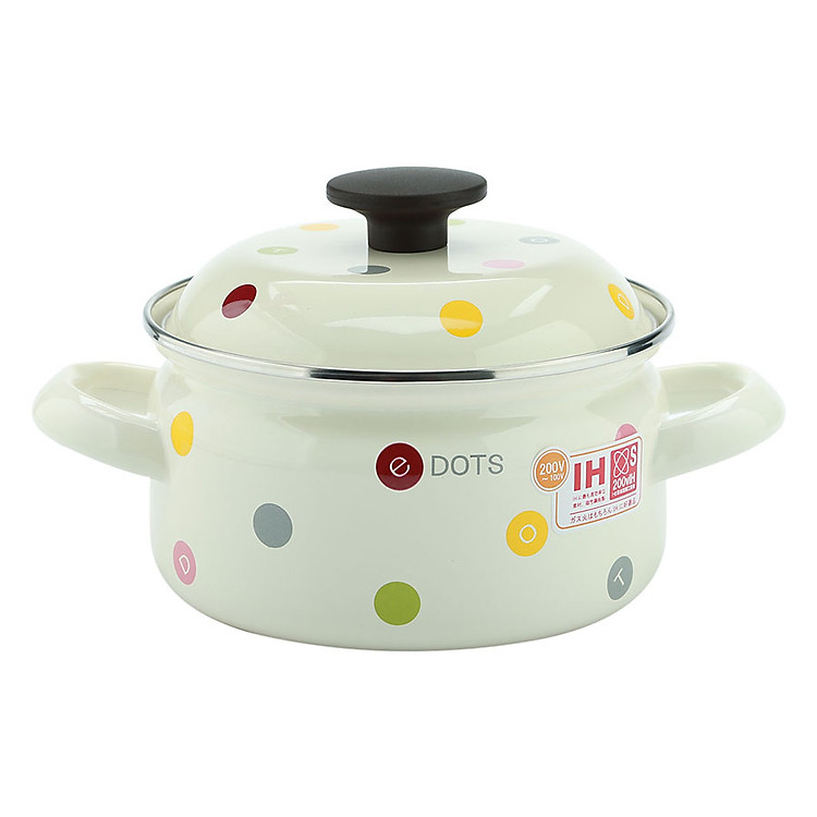 Nồi Tráng Men Sử Dụng Bếp Từ Hoa Văn Chấm Bi Fujihoro EDV-16W (16cm)