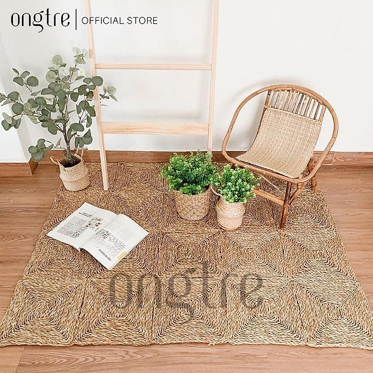 Thảm trải sàn ONGTRE /decor ô vuông 30x30cm bằng cói hình chữ nhật