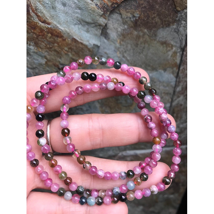 VÒNG TAY PHONG THỦY ĐÁ TOURMALINE TỰ NHIÊN XINH QUẤN TAY 3 VÒNG ĐỦ MÀU ĐẸP 3ly9 NỮ TẤT CẢ CÁC MỆNH ĐEO