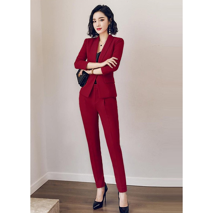 Bộ Vest Đỏ Đô Công Sở Thời Thượng Kèm Áo Hai Dây