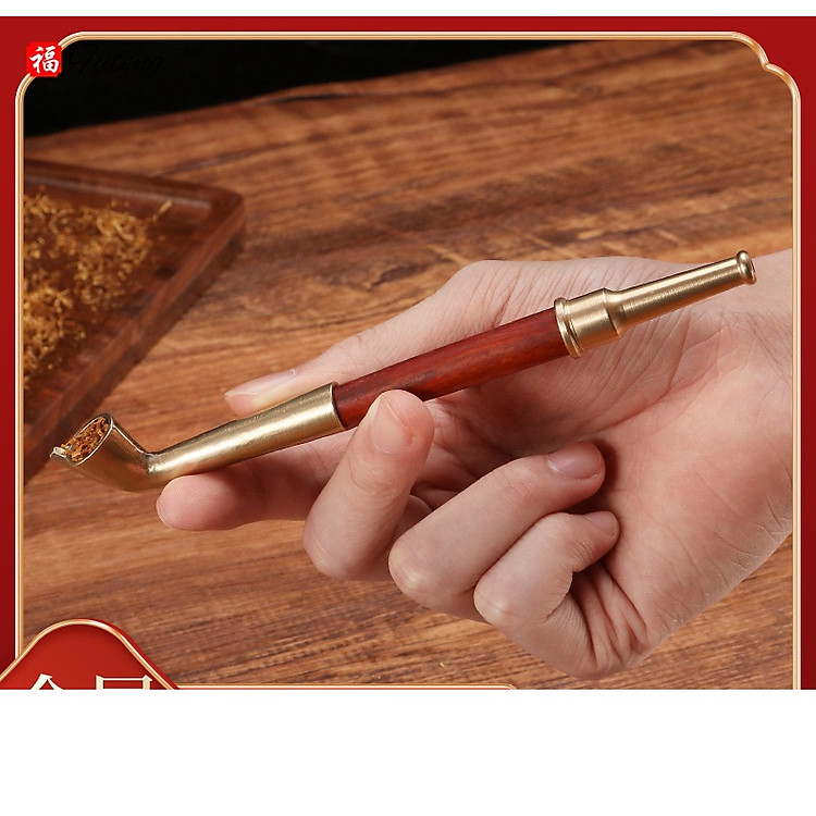 Tẩu Thuốc Gỗ Hương Gắn Sợi Bọc Hợp Kim Đồng - Ảnh 2