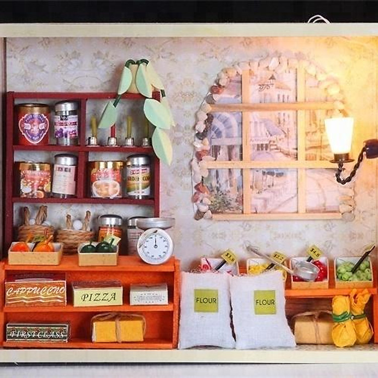 Nhà búp bê bằng gỗ Tiệm tạp hoá Tặng kèm keo dán,dụng cụ lắp ghép, mica