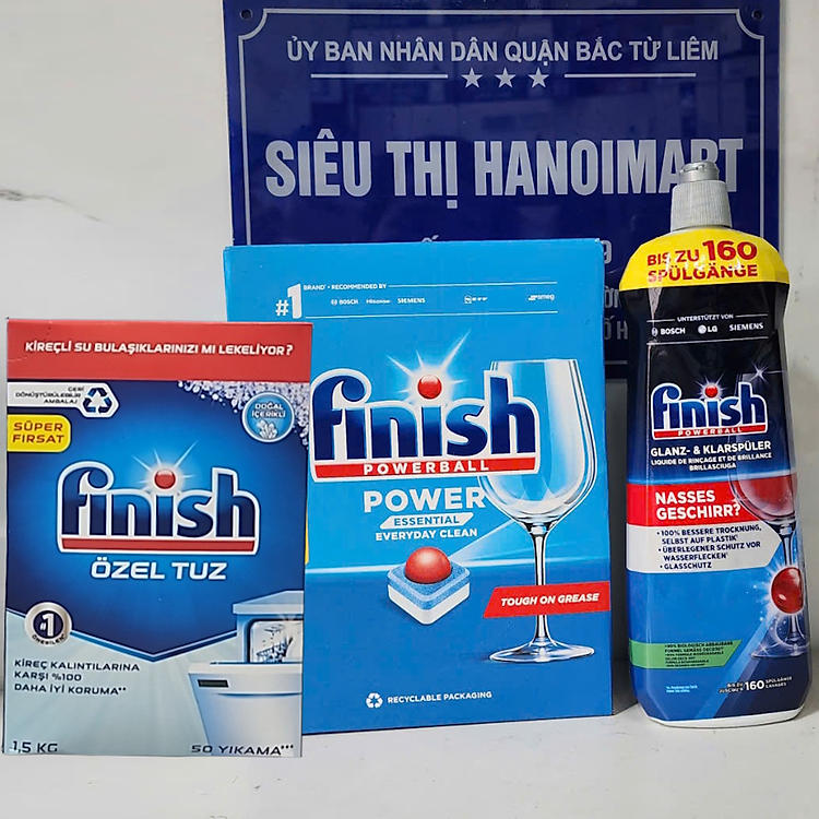 Combo viên rửa bát Finish Classic 120 viên + Muối Finish 1,5kg + Nước làm bóng Finish 750ml