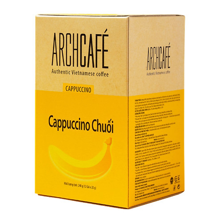 Cà phê Cappuccino Chuối - Cafe hoà tan Archcafé (hộp 12 gói x 20g)