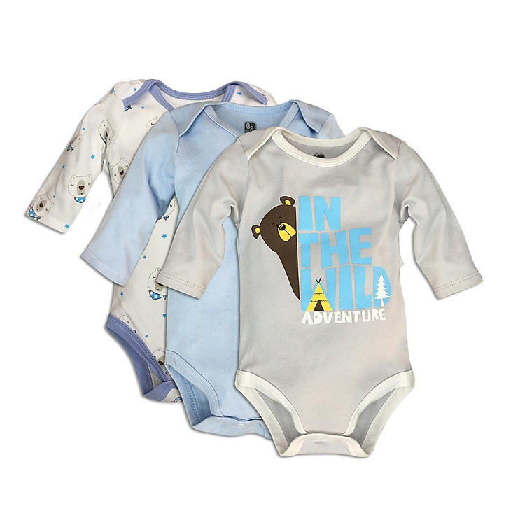 Set 3 body dài tay cho bé sơ sinh, quần áo thu đông mẫu gấu cho bé