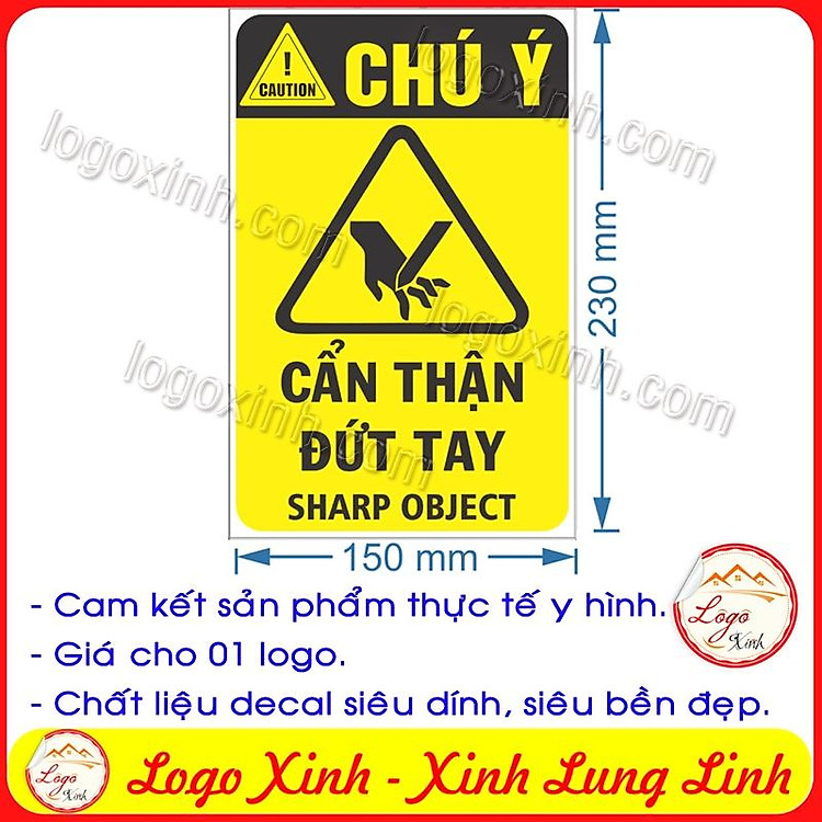 LOGO TEM STICKER CẢNH BÁO CẨN THẬN ĐỨT TAY, VẬT SẮC NHỌN, SHARP OBJECTS - BIỂN CẢNH BÁO AN TOÀN LAO ĐỘNG