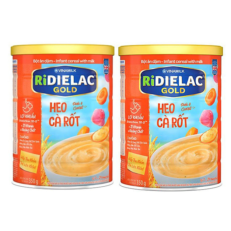 COMBo 2 hộp BỘT ĂN DẶM RIDIELAC
GOLD HEO CÀ RỐT - HỘP THIẾC 350G