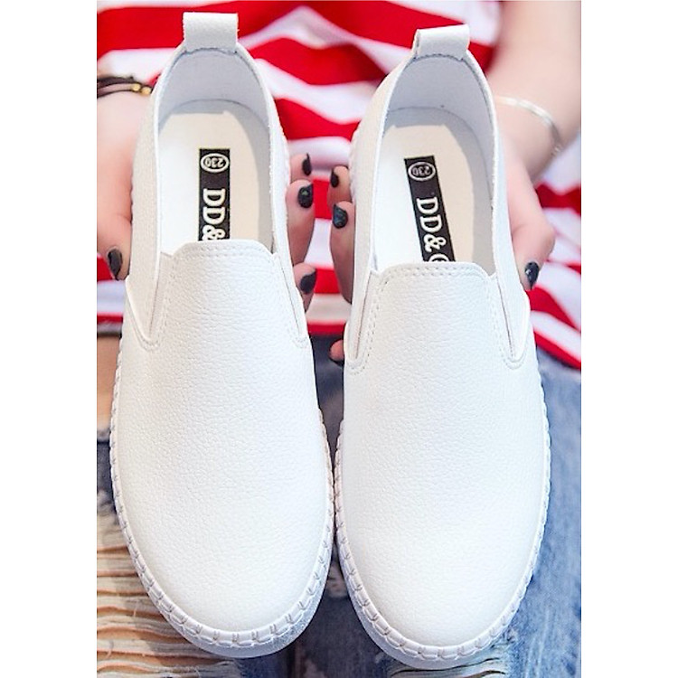 Giày slip on da cao cấp siêu mềm siêu nhẹ màu trắng SLO7100