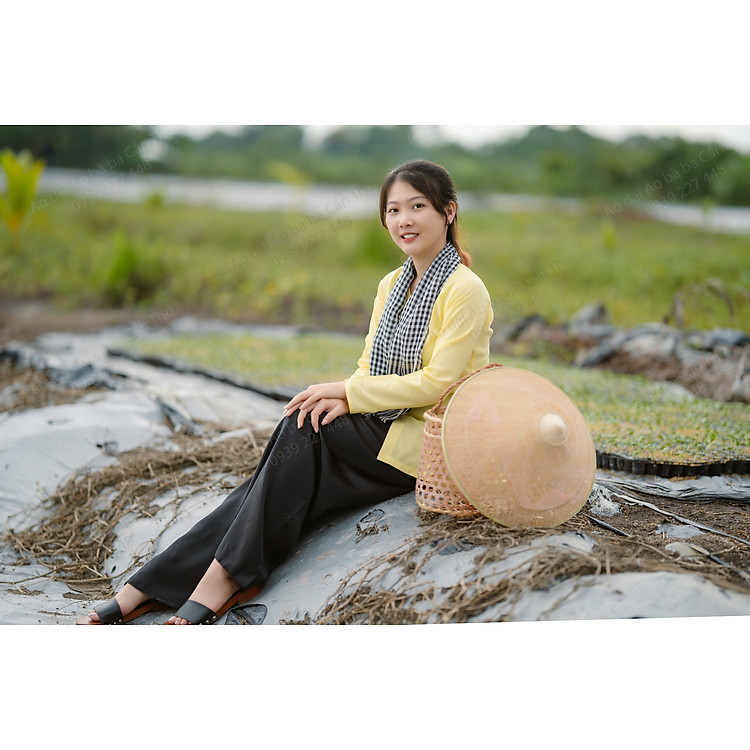 Bộ bà ba lụa vàng quần phi đen - Áo bà ba lụa lẻ nam bộ - Có bộ bà ba Bigsize- may sỉ bà ba toàn quốc - May bộ bà ba theo yêu cầu