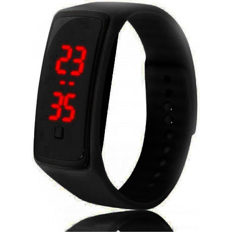 Đồng Hồ Led Mặt Kính Dây Silicon (Màu Đen)