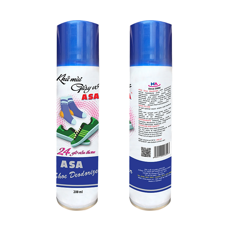 Khử mùi giày vớ ASA chai Aerosol 200ml - hoạt chất khử mùi chuyên dùng ZnRi-Complex của Đức