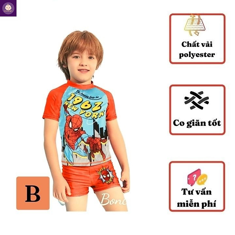 Bộ đồ bơi cho bé trai siêu nhân từ 10-41kg - vải thun cao cấp chuyên dùng cho đồ bơi, độ co giãn cực tốt