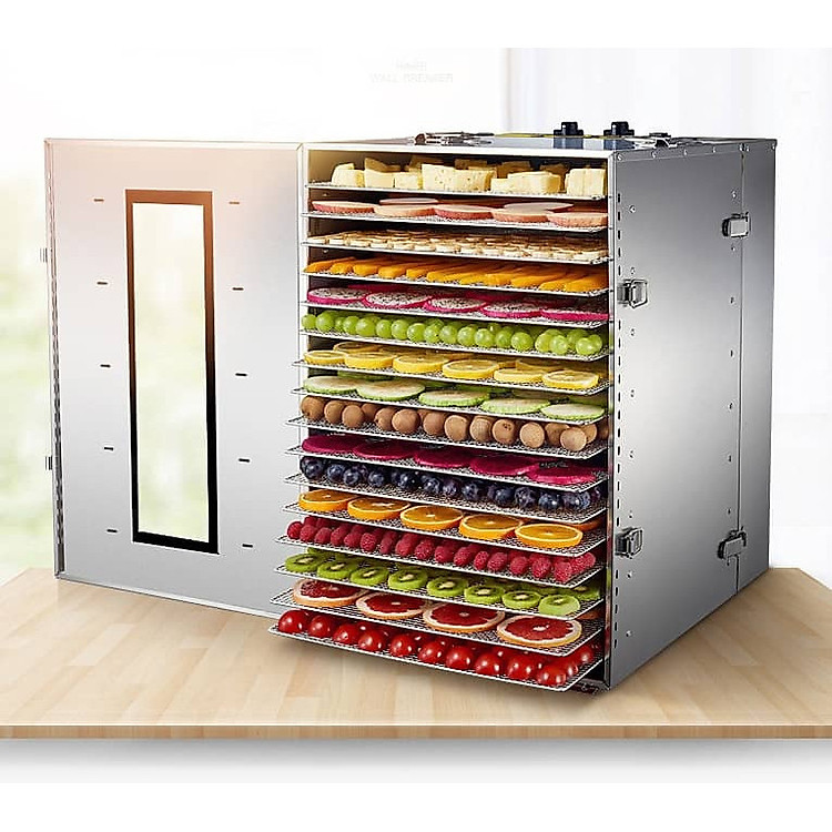 Máy sấy inox hoa quả thực phẩm 16 khay sấy - có điều chỉnh nhiệt và hẹn giờ- quạt đối lưu thông minh