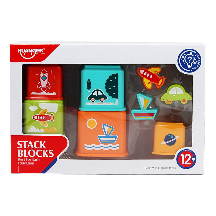 Đồ chơi nhà tắm chậu xếp tháp phương tiện giao thông nhiều màu sắc đáng yêu cho bé Huanger HE0225 (8 chi tiết)