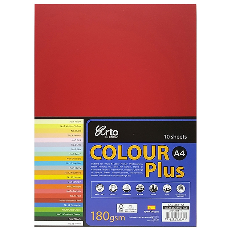 Tập Giấy Màu CAMPAP CR36568 - Tập 10 Tờ - Khổ A4 - Màu Đỏ