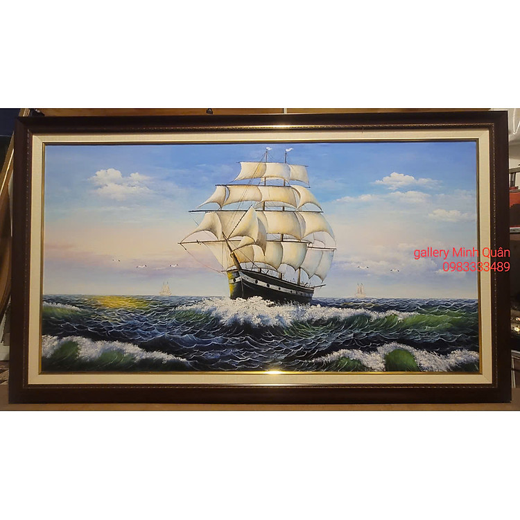 Tranh vẽ sơn dầu Thuyền ra khơi