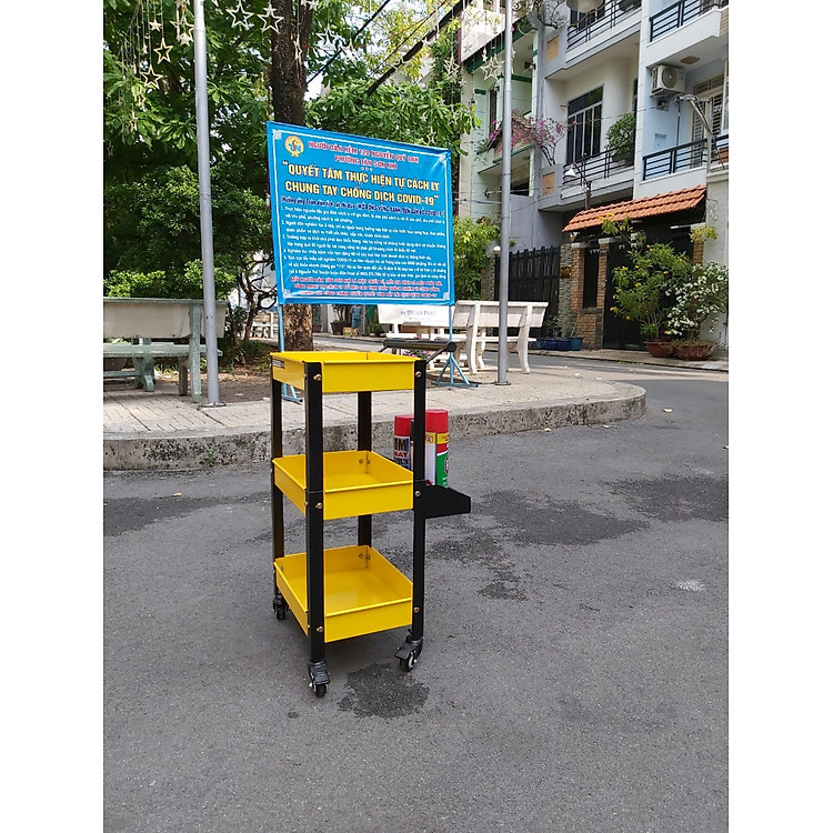 XE ĐẨY 3 NGĂN ĐA NĂNG VÀNG CÓ KHAY PHỤ