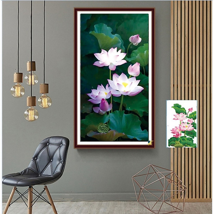 tranh đính đá Hương sen thanh khiết 50x90cm - chưa đính