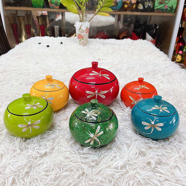 Hủ Cam Sơn Mài Đựng Bánh Kẹo (Size XS: D8xH9)