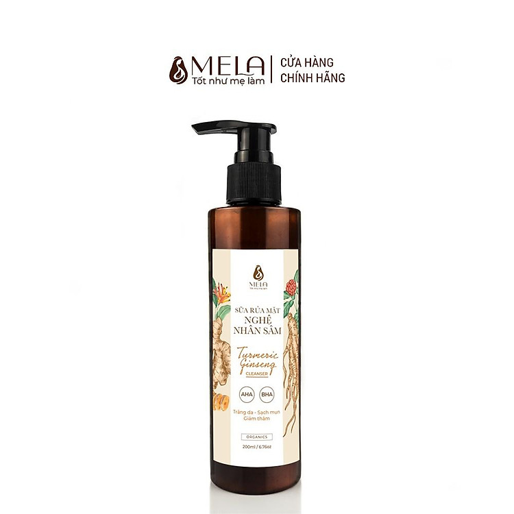 Sữa Rửa Mặt Nghệ Nhân Sâm MELA Dịu Nhẹ Lành Tính, Hỗ Trợ Làm Sáng Da 200ml - ML08