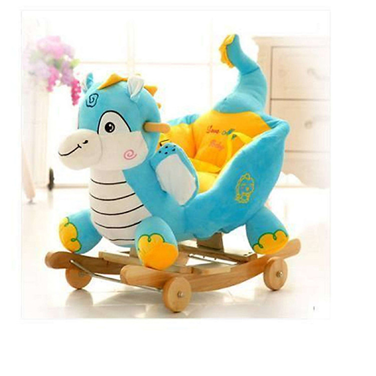 Bập bênh xe kéo thú bông voi xanh