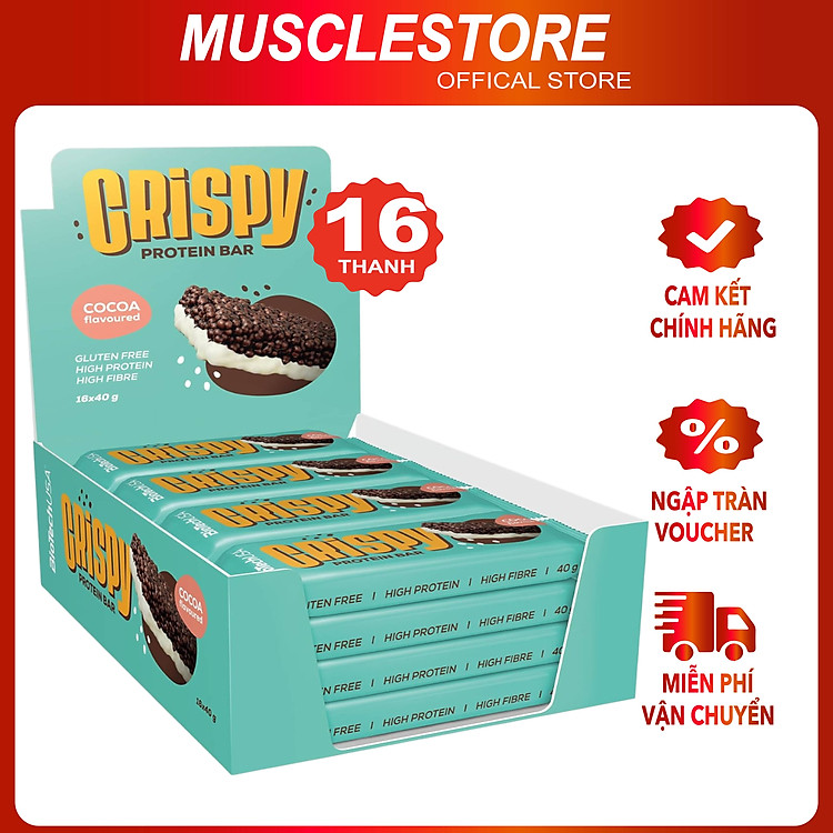 Bánh BioTech USA Crispy Protein Bar (40g, 16 bánh), Bánh Bổ Sung Protein, Phục Hồi và Phát Triển Cơ