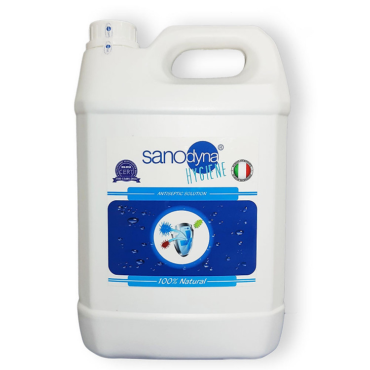 Dung dịch sát khuẩn đa năng Anolyte 100% tự nhiên thương hiệu Sanodyna công nghệ ITALIA dung tích 5 lít.