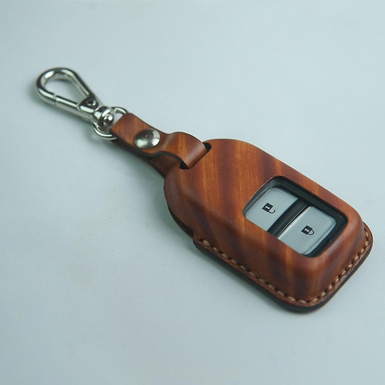 Móc khóa ô tô CRV - H.o.n.d.a - đồ da thủ công - vân gỗ nhạt DT186