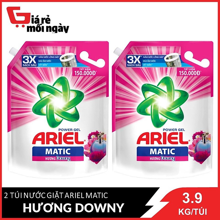 Combo 2 Túi Nước Giặt Ariel Matic Hương Downy Thơm Dài Lâu 3.9kg/túix2