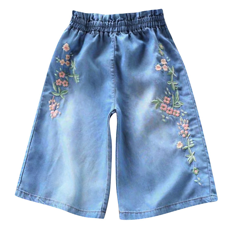 Quần Jeans Bé Gái Thêu Hoa Bonchop