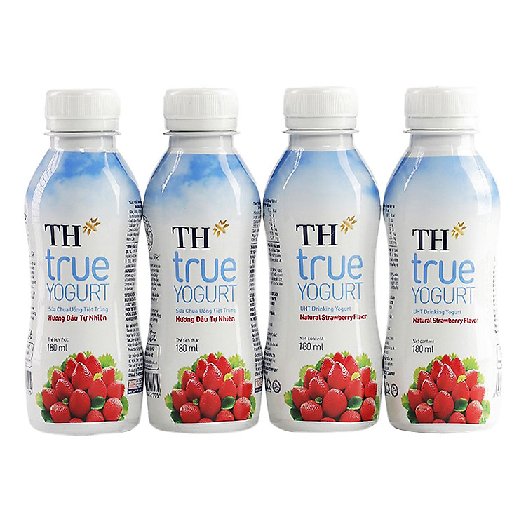 Lốc 4 chai sữa chua Uống Tiệt Trùng Hương Dâu TH True Yogurt 180ml