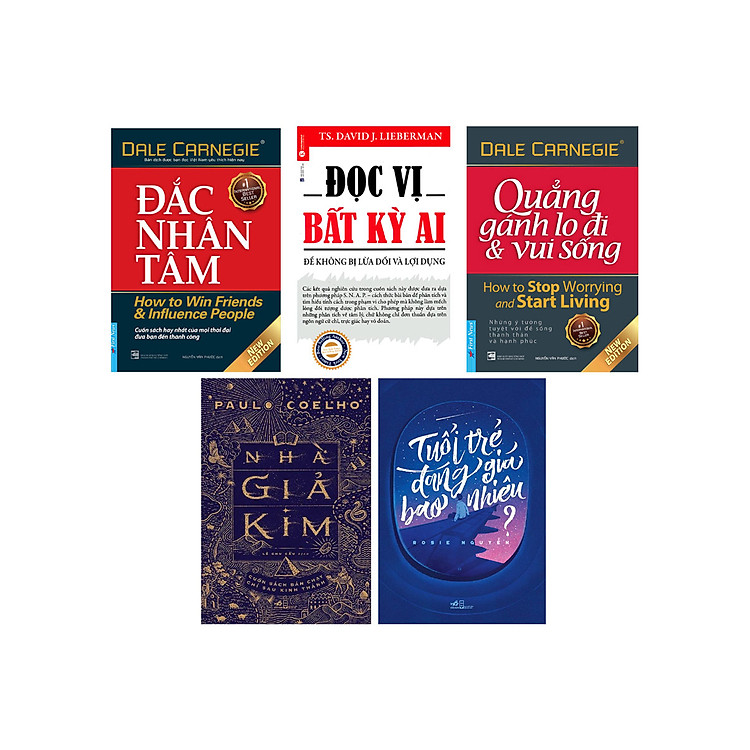 Combo Top 5 Sách Kỹ Năng, Tư Duy Và Làm Việc Bán Chạy Nhất Thế Giới: Đắc Nhân Tâm + Đọc Vị Bất Kỳ Ai + Quẳng Gánh Lo Đi Và Vui Sống + Tuổi Trẻ Đáng Giá Bao Nhiêu? + Nhà Giả Kim _FN