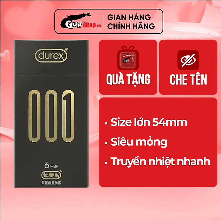 Bao cao su Durex 001 - Siêu mỏng, 54mm - Hộp 6 cái