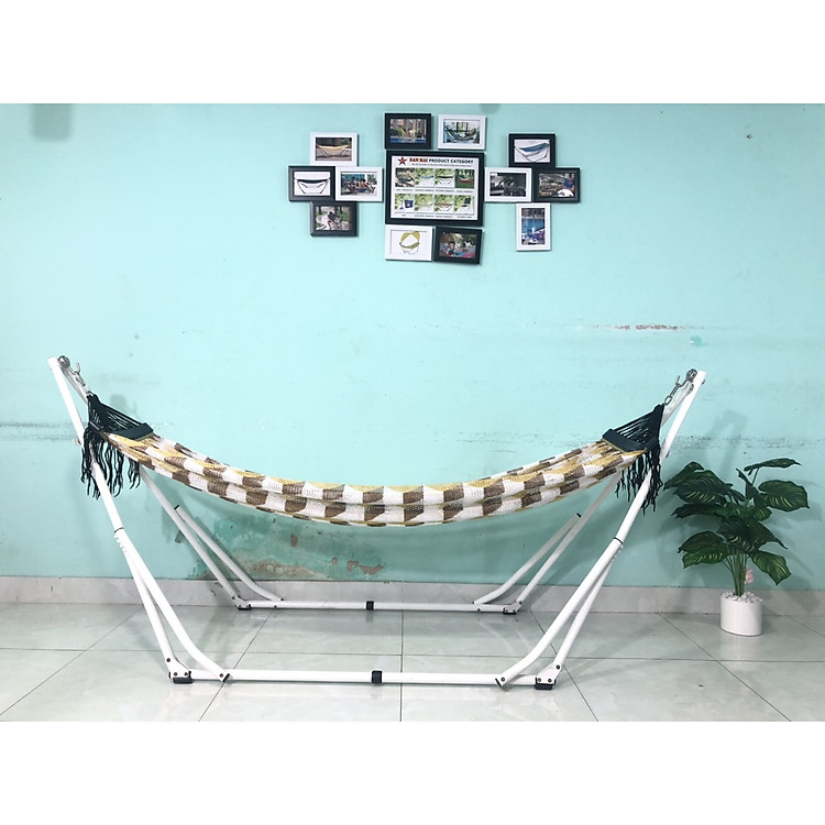 Bộ khung võng BAN MAI: khung võng sắt sơn tĩnh điện + Lưới dày số 9 in họa tiết sọc cán nhựa 40cm