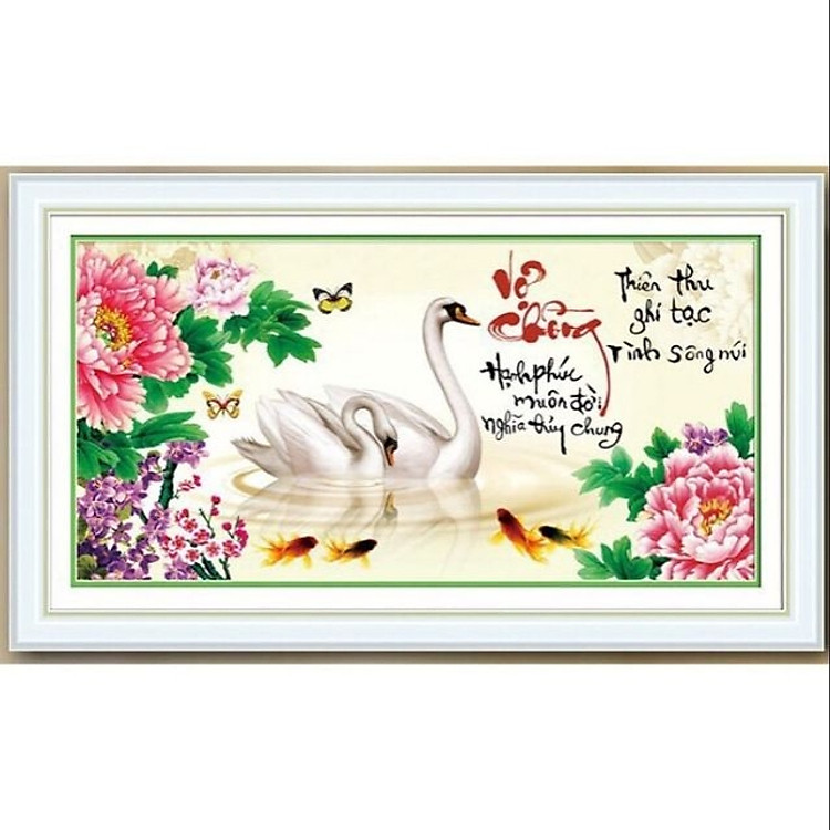 Tranh thêu chữ thập Vợ Chồng Đôi Thiên Nga 223020 (71*40cm) chưa thêu