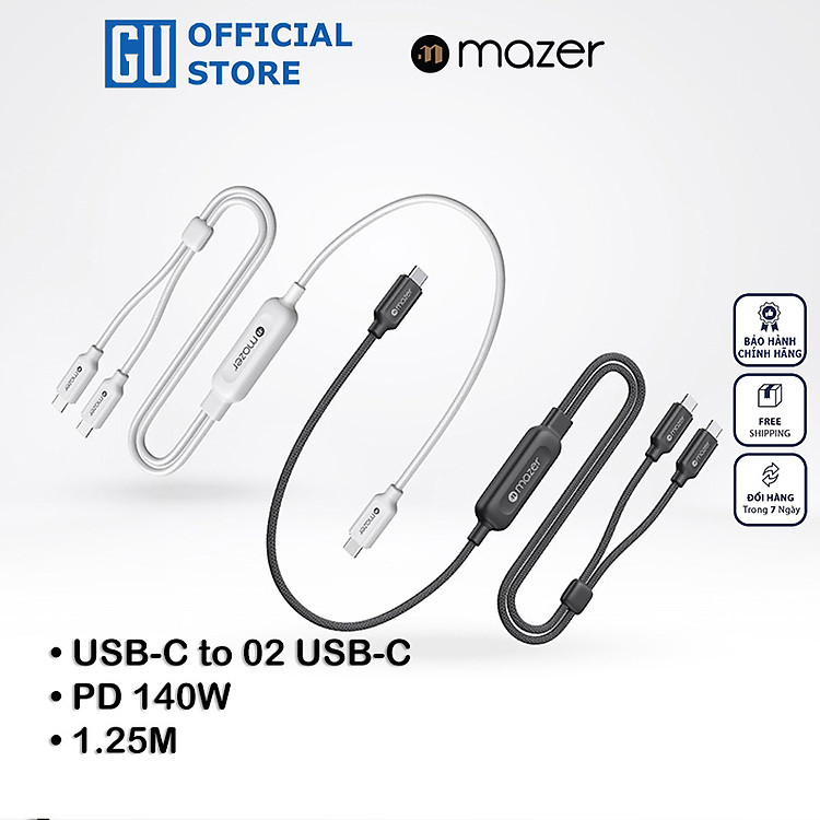 Dây Cáp Sạc Ra 2 Đầu USB-C MAZER InfiniteLink Scorpion PD 140W Dài 1.25m Chất Liệu Nylon Bện Bền Chắc Cao Cấp Hàng Chính Hãng