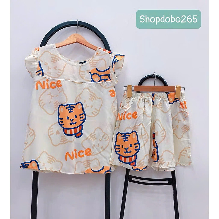 Đồ bộ nữ,đồ ngủ mặc nhà đùi vải lanh mềm,mát BN 158 tay cánh tiên phối viền họa tiết dễ thương size 45-70kg.