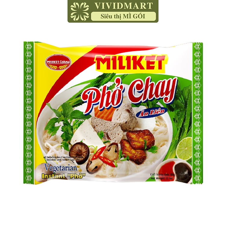 COLUSA - Phở Miliket hương vị Chay, Phở Miliket chay, Miliket phở gói hương vị chay, Phở ăn liền chay (60g/gói)