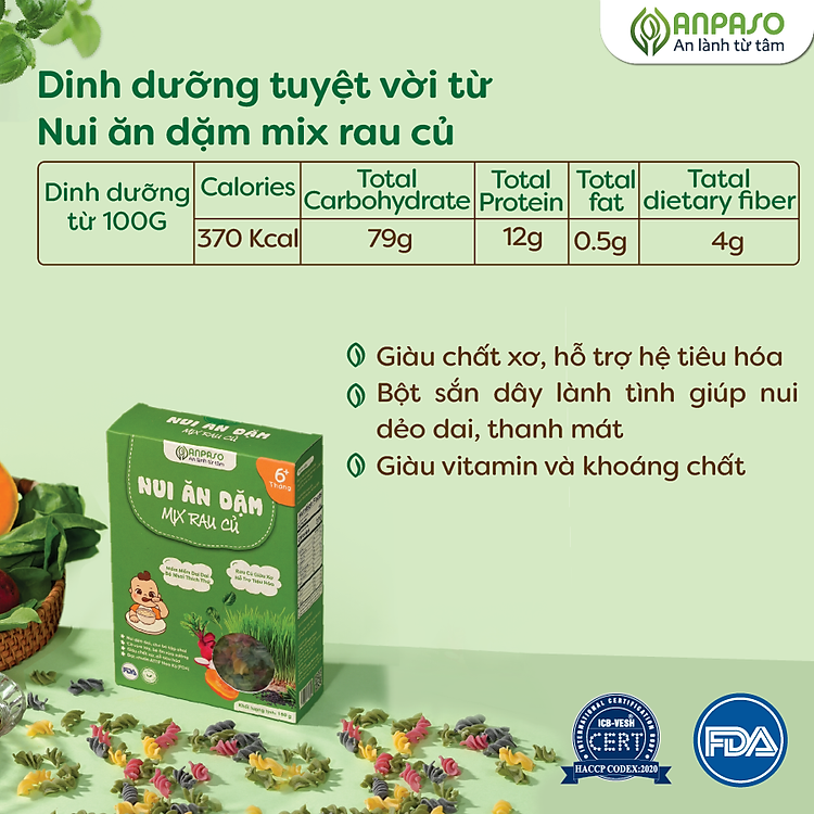Nơi mua Nui Ăn Dặm Mix Rau Củ Anpaso 150g Giá tốt - Hình ảnh 5
