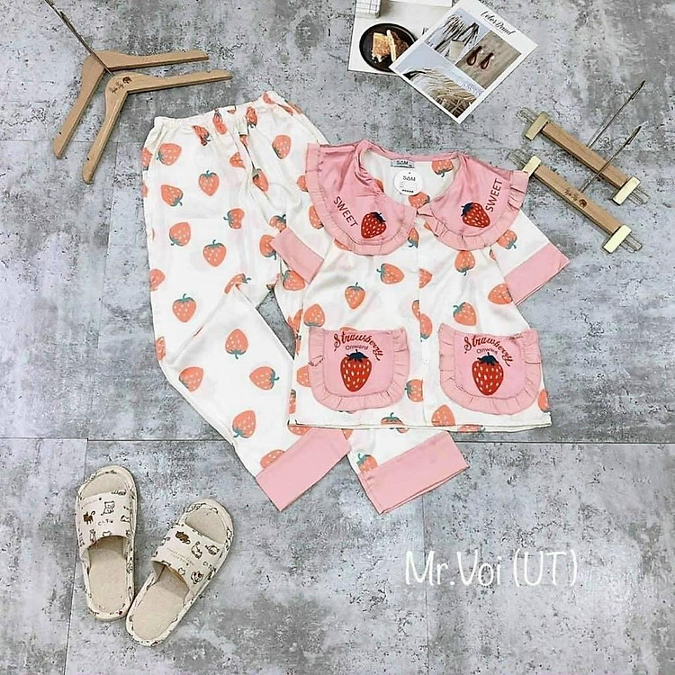 Pijama Lụa SATIN Mẫu Dâu chuẩn nhà SAM tay ngắn quần dài và quần đùi viền bèo cổ, from dưới 60 cân