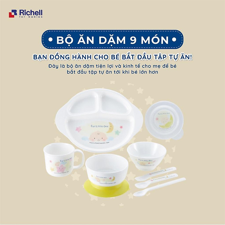 Bộ ăn dặm 9 món có đế chống đổ Richell Nhật Bản | Baby