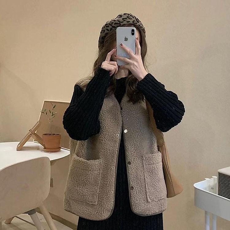 (HÀNG SẴN) Áo khoác Gile nữ giả lông cừu Style Korea ấm áp