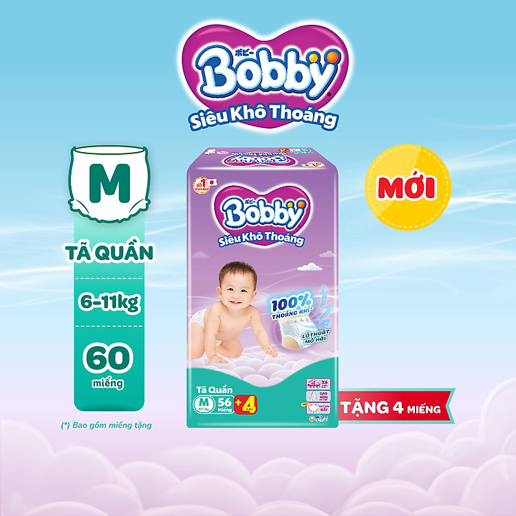 Tã quần Bobby Siêu Khô Thoáng M56 Giá rẻ - Hình ảnh 4
