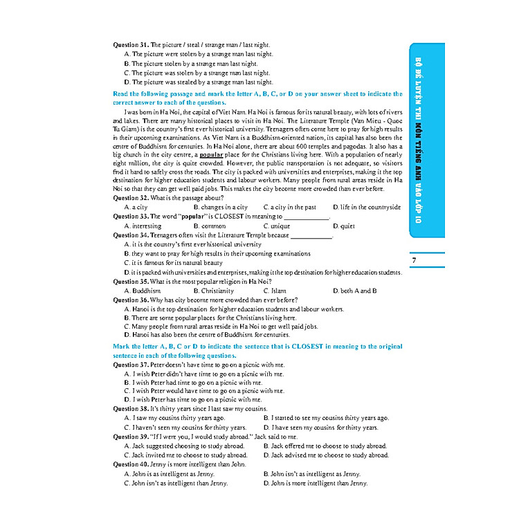 Bộ Đề Luyện Thi Môn Tiếng Anh Vào Lớp 10 - Có Đáp Án - Ảnh 4